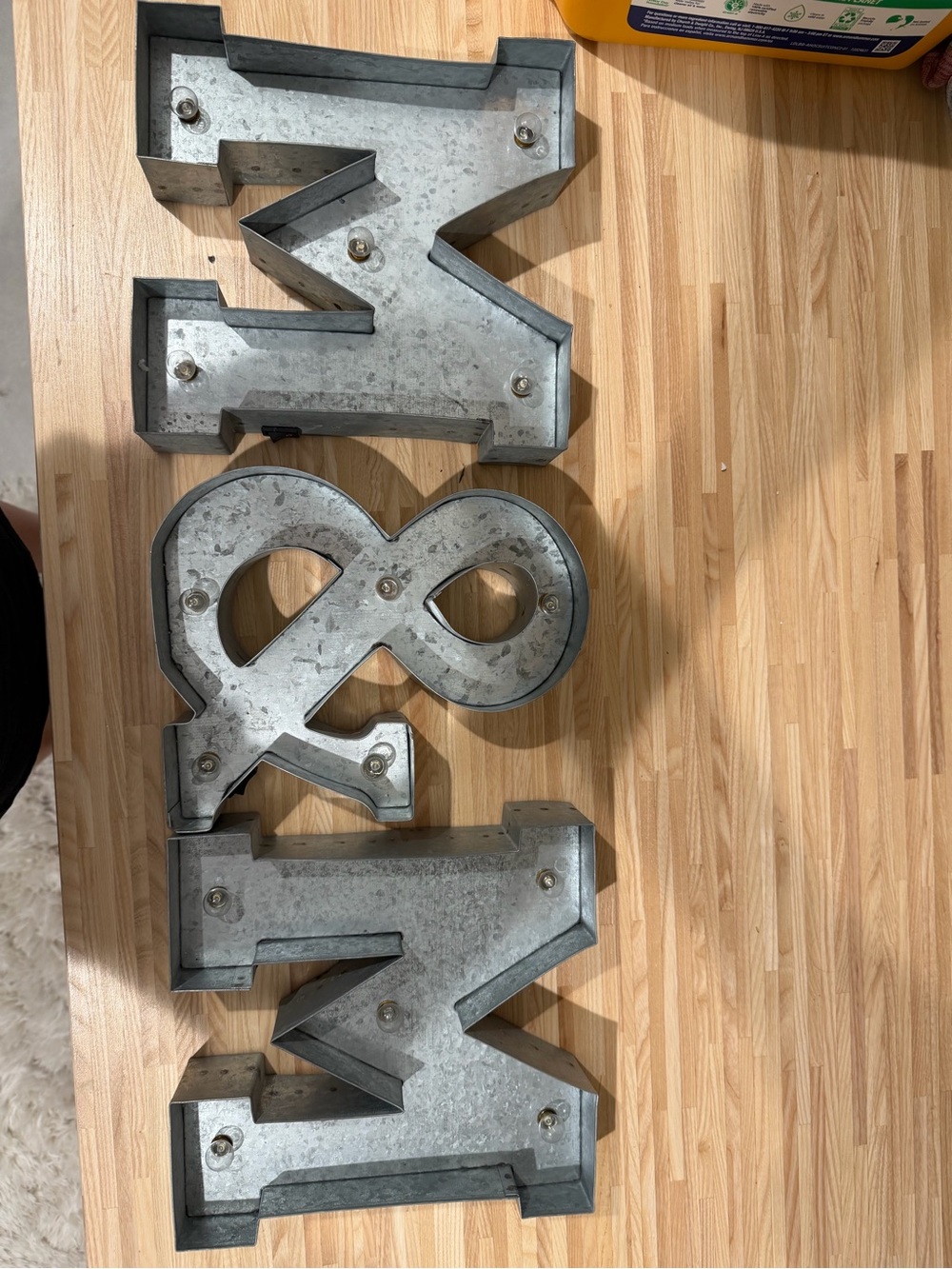 Galvanized Metal 'M & X' Wall Letters with Ampersand - Rustic Silver